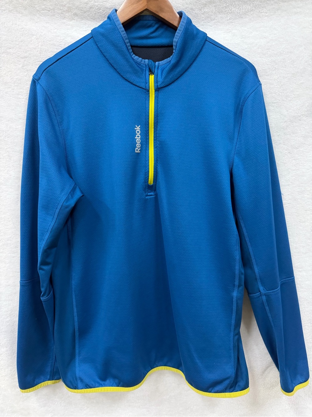 Reebok Men’s XL Blue Quarter-Zip Pullover with Neon Yellow Trim